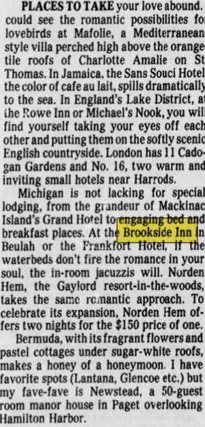 Brookside Inn - Hotel Frankfort - May 31 1987 Article (newer photo)